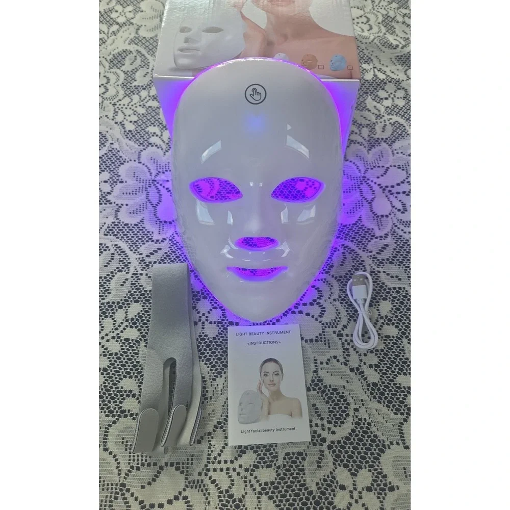 LED 7 Color Light Therapy Beauty Mask‎ Rechargeable Facial Skin Rejuvenation New